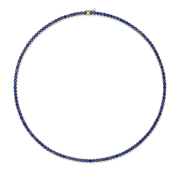 14 Karat Yellow Gold Natural Blue Sapphire Tennis Necklace