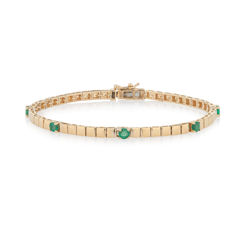 14 Karat Yellow Gold Five Emerald Tennis Bracelet