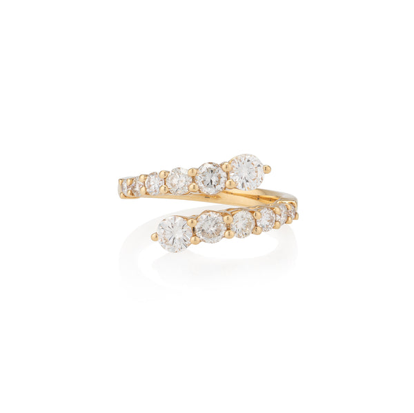 14 Karat Yellow Gold and Diamond Bypass Ring