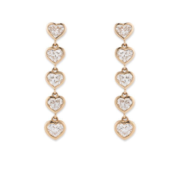 14 Karat Yellow Gold Five Drop Heart Shape Earrings