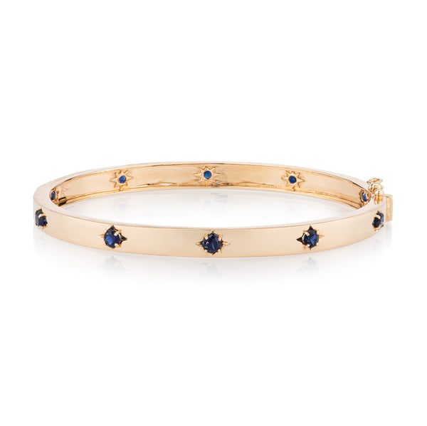 14 Karat and Blue Sapphire Burst Hinge Bracelet