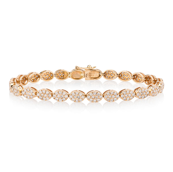 14 Karat Yellow Gold Pave Diamond Oval Tennis Bracelet