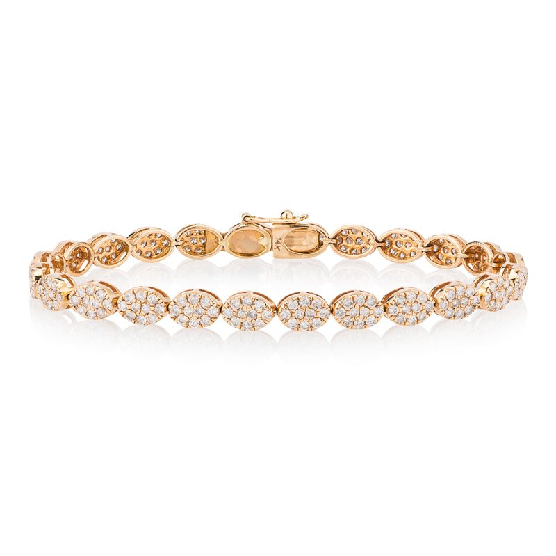 14 Karat Yellow Gold Pave Diamond Oval Tennis Bracelet