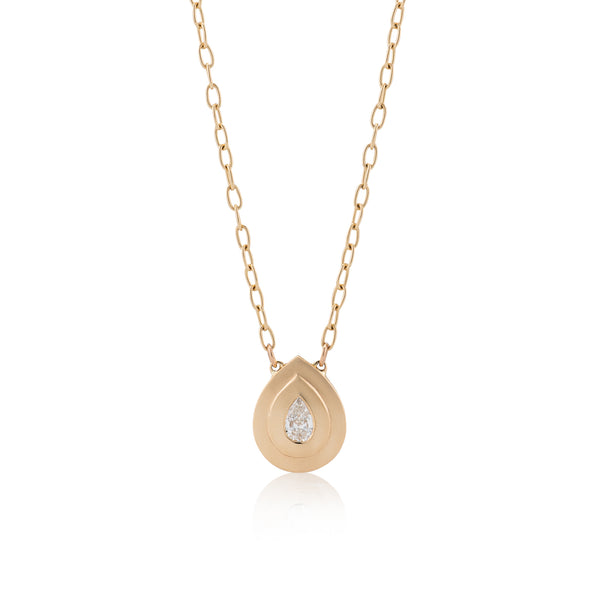 14 Karat Yellow Gold Mirror Diamond Pear Pendant