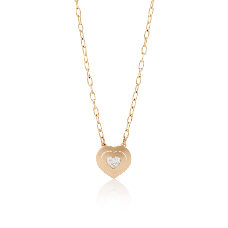 14 Karat Yellow Gold Mirror Diamond Heart Pendant