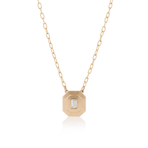 14 Karat Yellow Gold Mirror Diamond Emerald Pendant