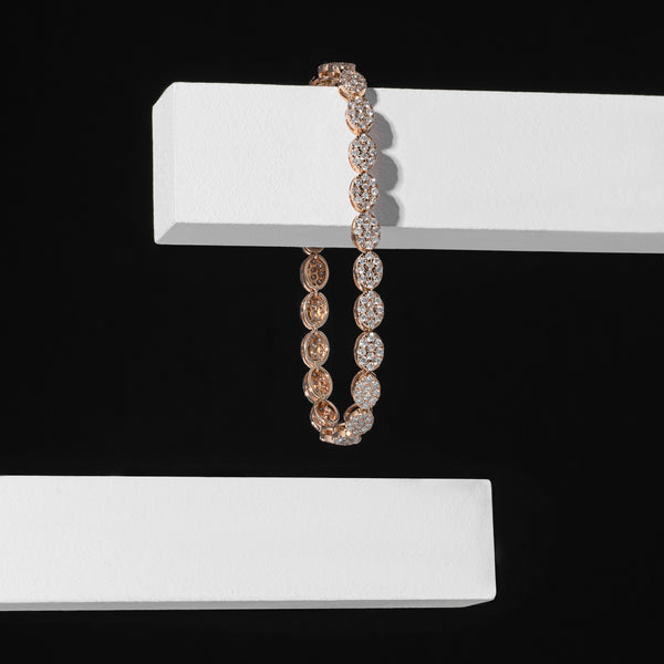 14 Karat Yellow Gold Pave Diamond Oval Tennis Bracelet
