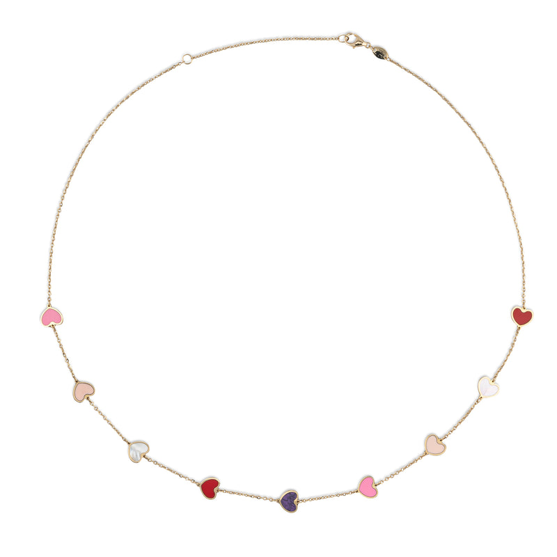 14 Karat Mutlicolor Gemstone Heart Necklace