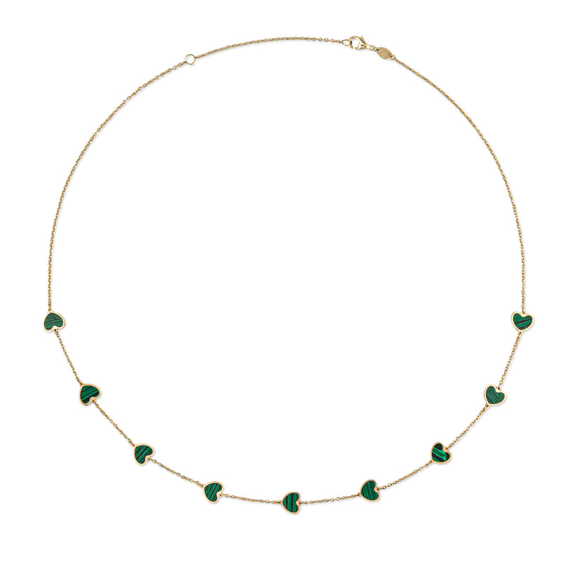 14 Karat Malachite Gemstone Heart Necklace