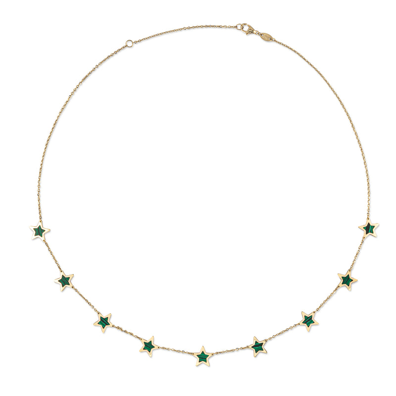 14 Karat Malachite Gemstone Star Necklace