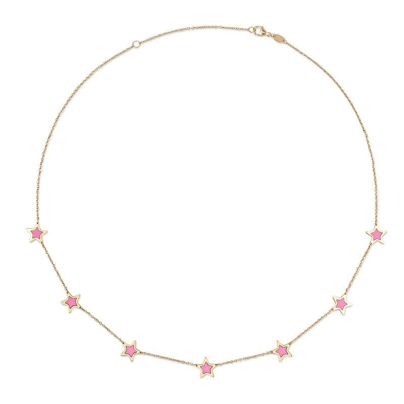 14 Karat Hot Pink Enamel Gemstone Star Necklace
