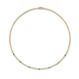 14 Karat Yellow Gold Seven Round Turquoise Tennis Necklace