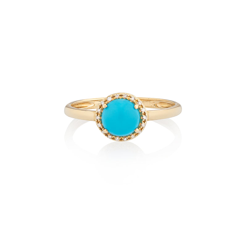 14 Karat Yellow Gold and Diamond Turquoise Halo Ring
