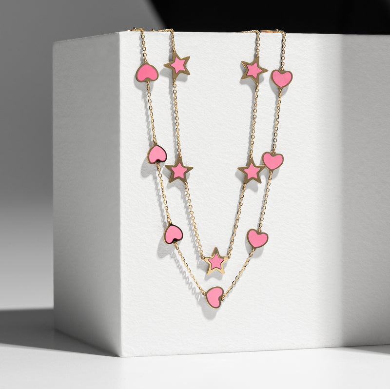 14 Karat Hot Pink Gemstone Heart Necklace