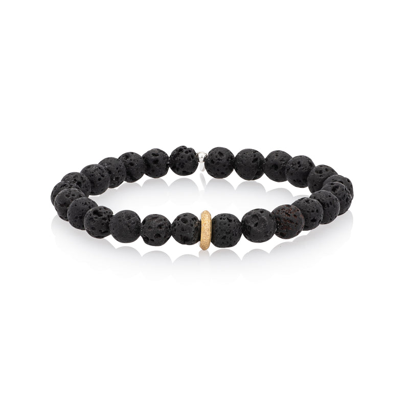 Mens Lava and Yellow Disk Beaded Bracelet