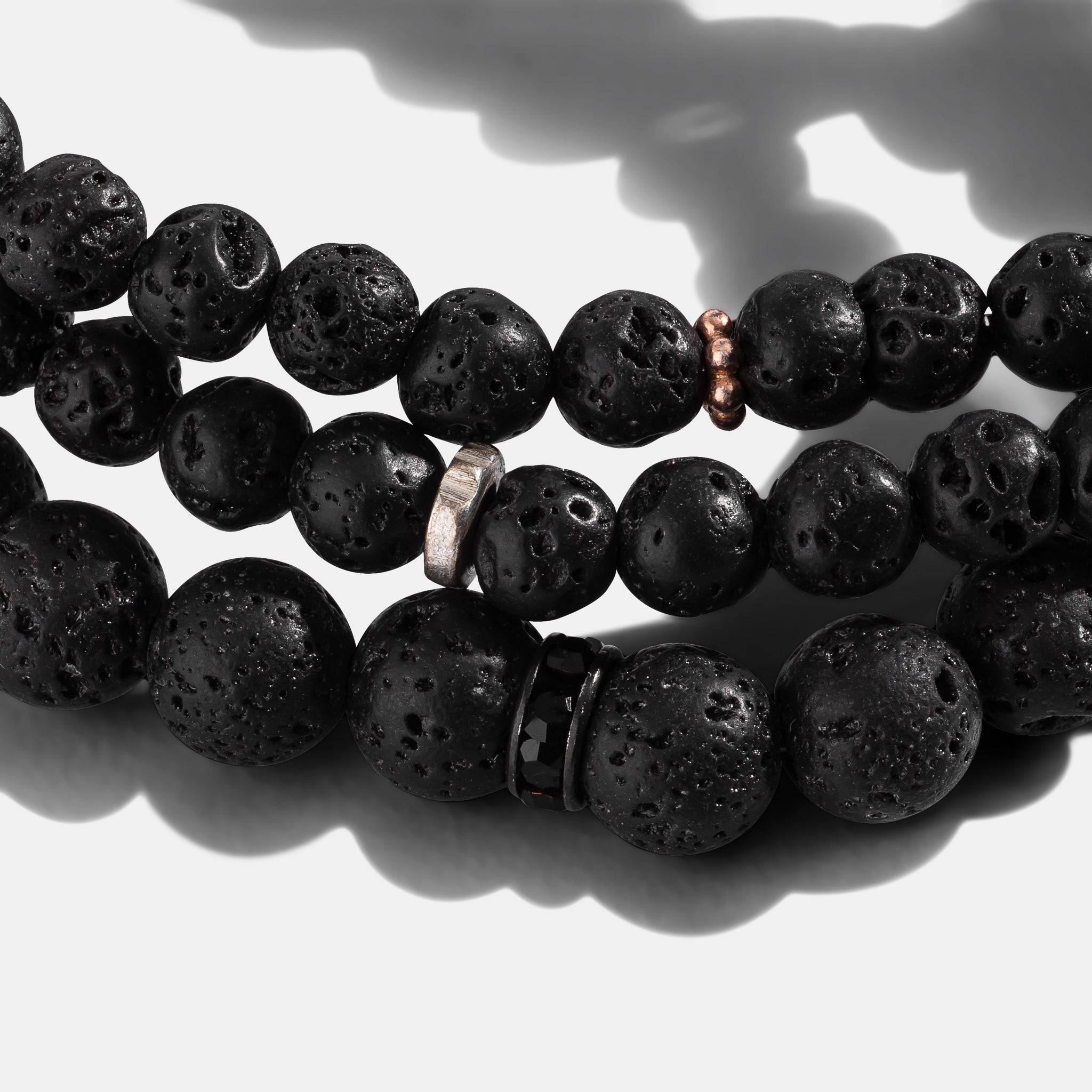 Mens Lava and Black CZ Beaded Bracelet