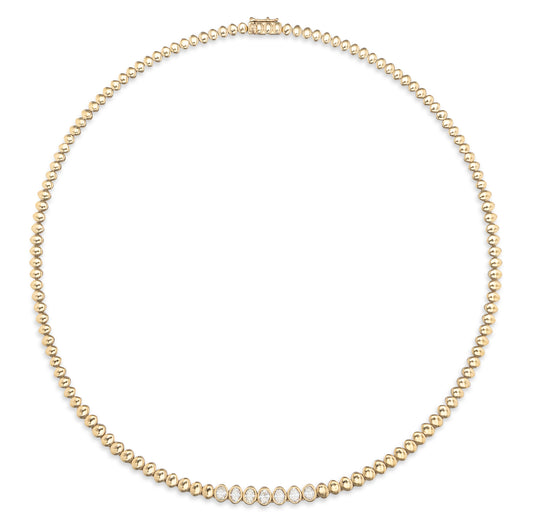 14 Karat Yellow Gold Oval Diamond Tennis Necklace