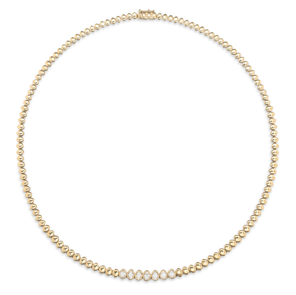 14 Karat Yellow Gold Oval Diamond Tennis Necklace