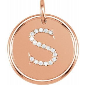 Polished Yellow Gold Diamond Initial Disk