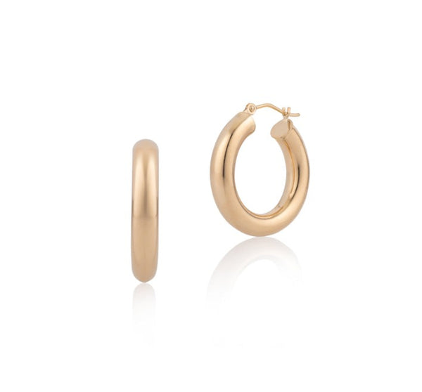 Yellow Gold Thick Tube 20mm Hoop Earrings