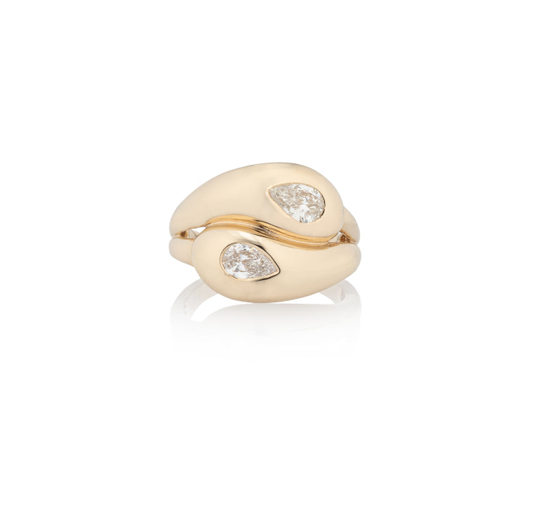 14 Karat Yellow Gold Diamond Pear Twist Ring