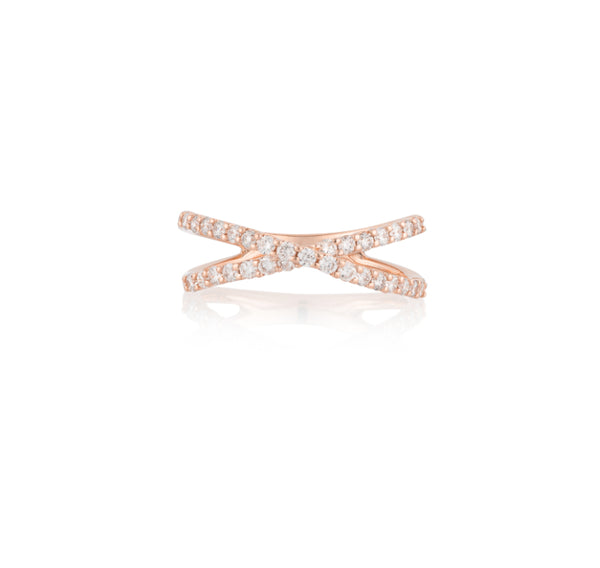 14 Karat Rose Gold and Diamond Criss Cross Ring