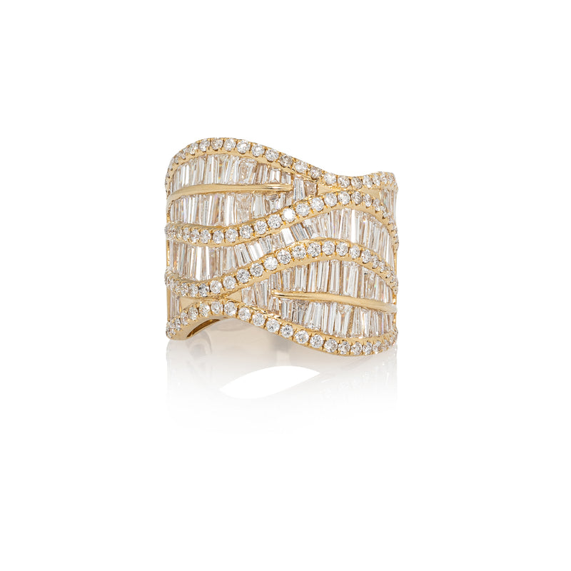 Yellow Gold Diamond Baguette Wave Ring