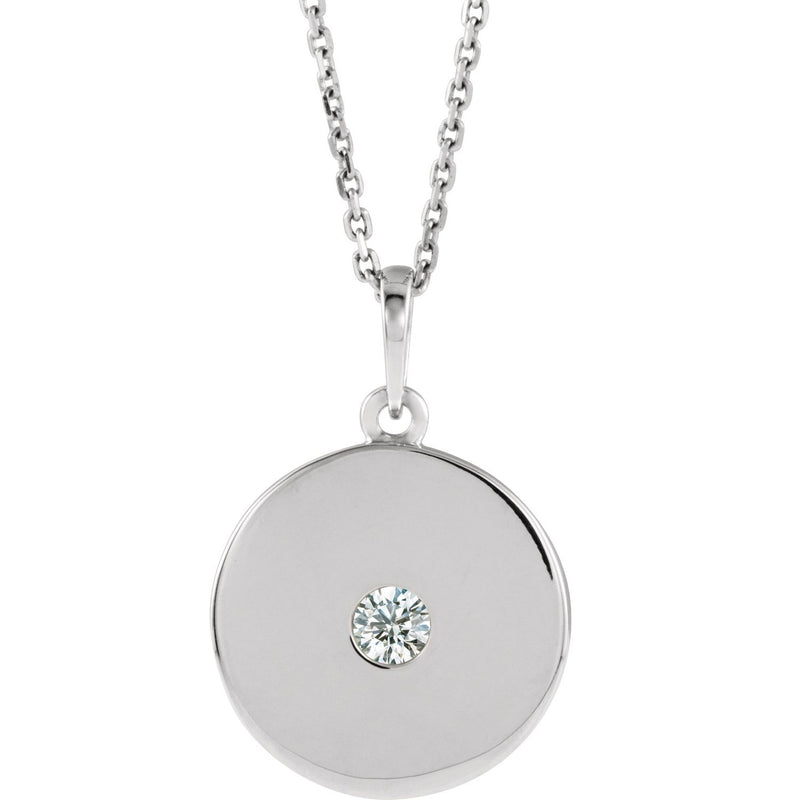 14 Karat White Single Diamond Circle Necklace