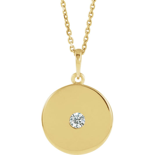 14 Karat Yellow Gold Single Diamond Circle Necklace