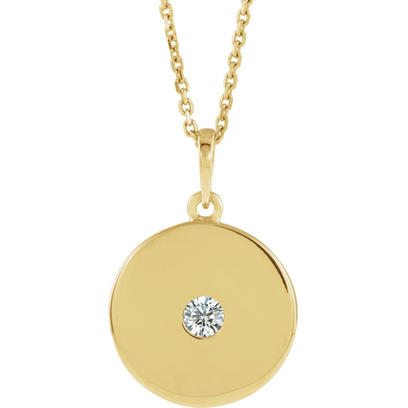 14 Karat Yellow Gold Single Diamond Circle Necklace