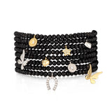 4mm Black Crystal and Yellow Butterfly Charm Bracelet
