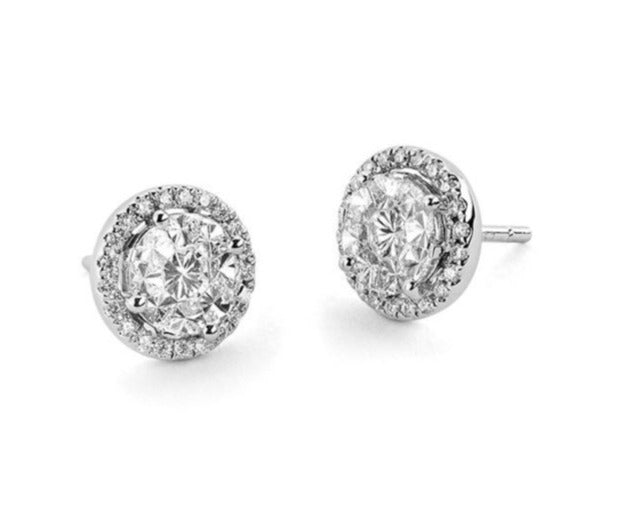 White Gold Diamond Halo Stud 1.25cts Earrings