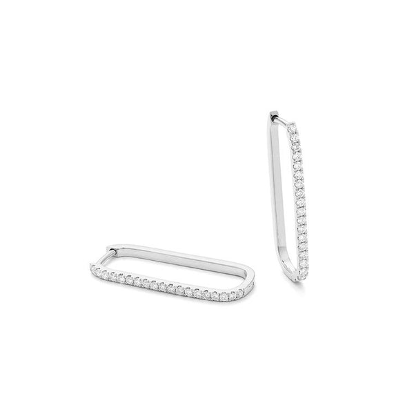 White Gold and Diamond Everyday Timeless Rectangle Hoops