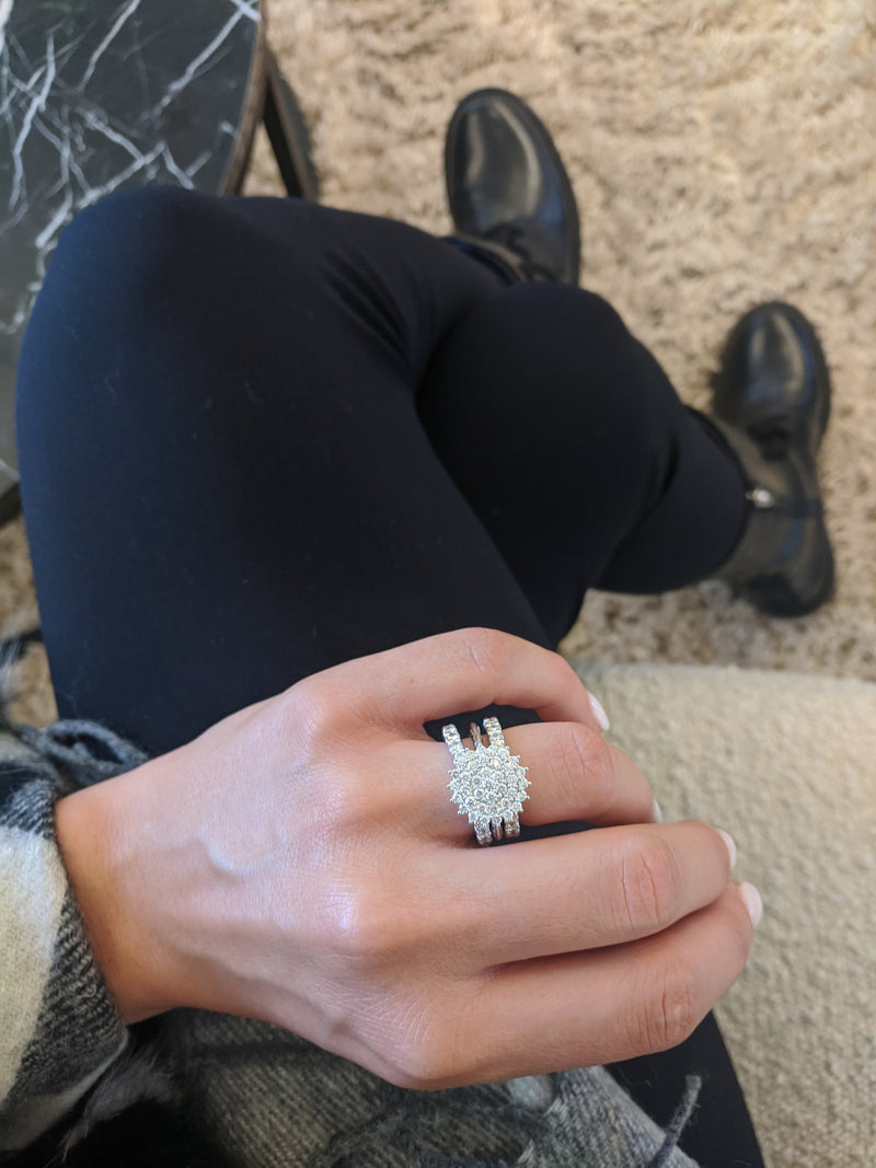 White Gold Pave Flower Diamond Ring 1.15cts Size 6.75