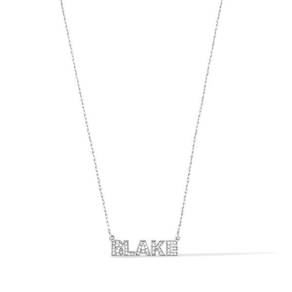 Custom Diamond Block Name Plate Necklace
