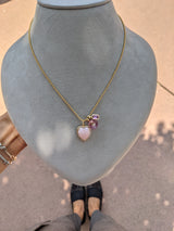 Yellow Gold Rose Quartz and Diamond Button Charm