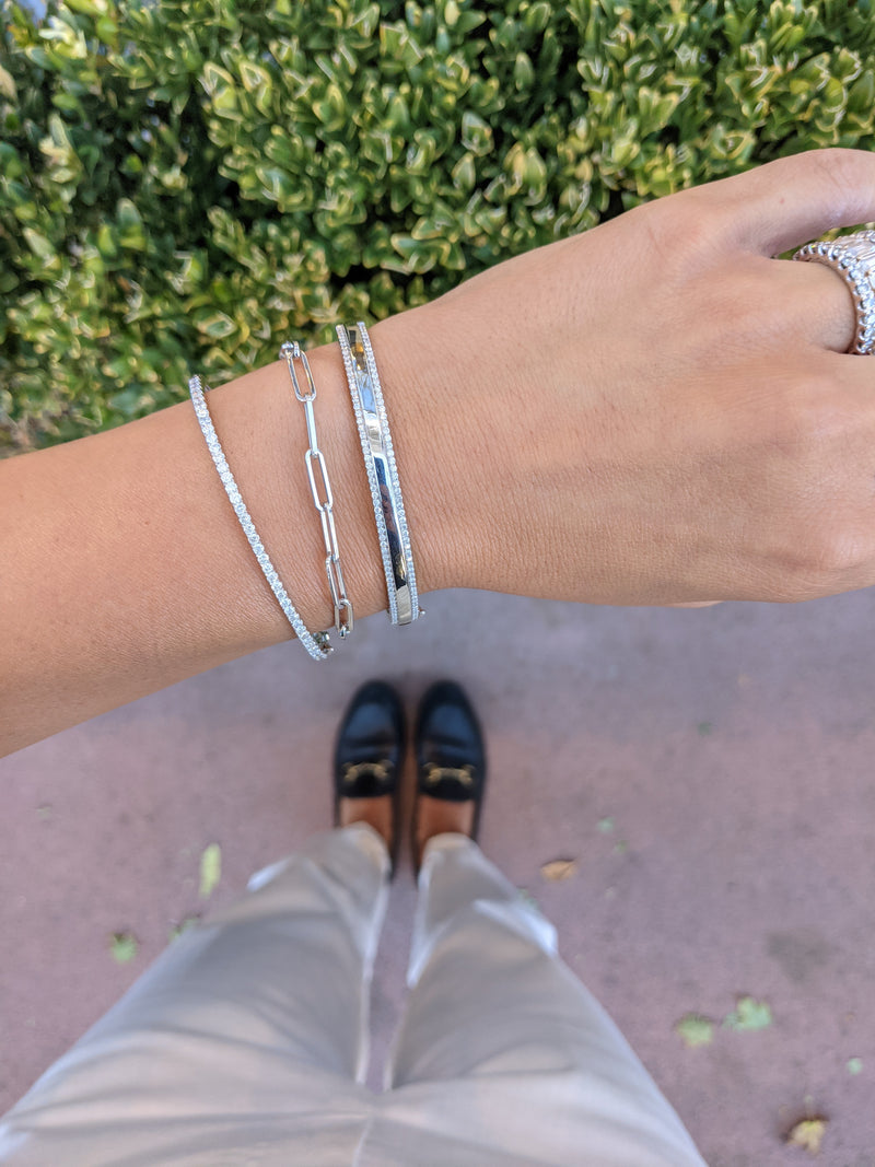 14 Karat White Gold Solid Thick Paperclip Chain Bracelet