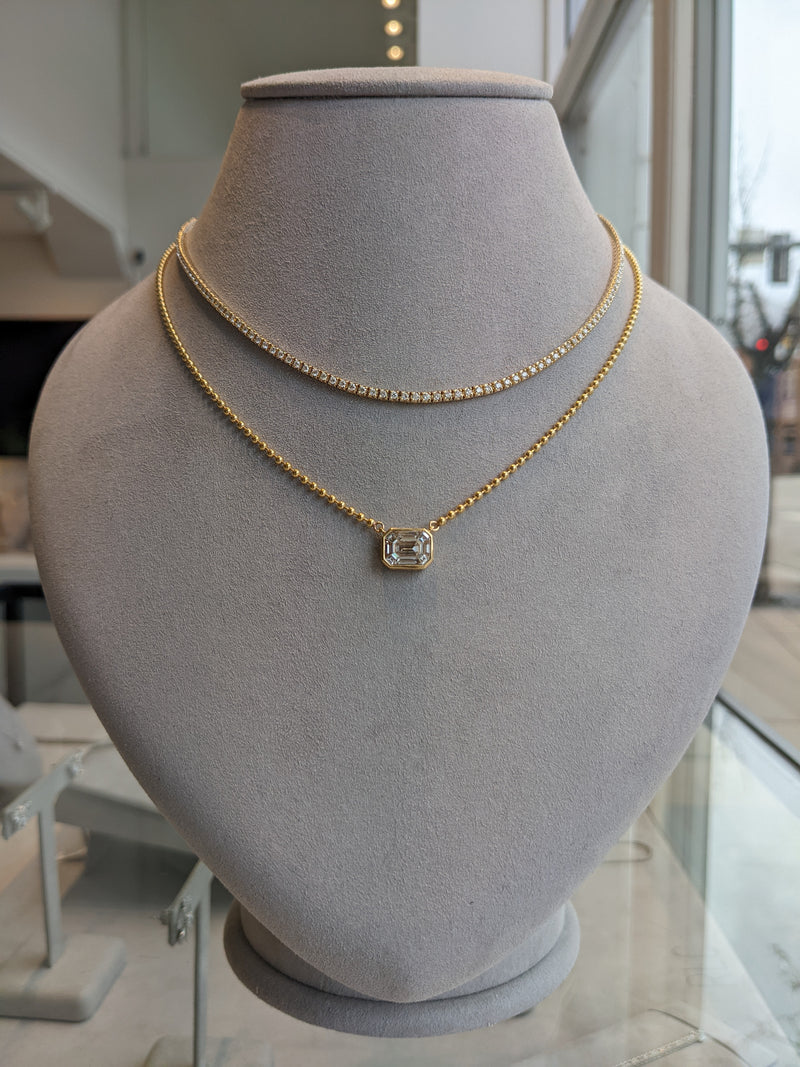14 Karat Gold Mosaic Diamond Ball Chain Necklace
