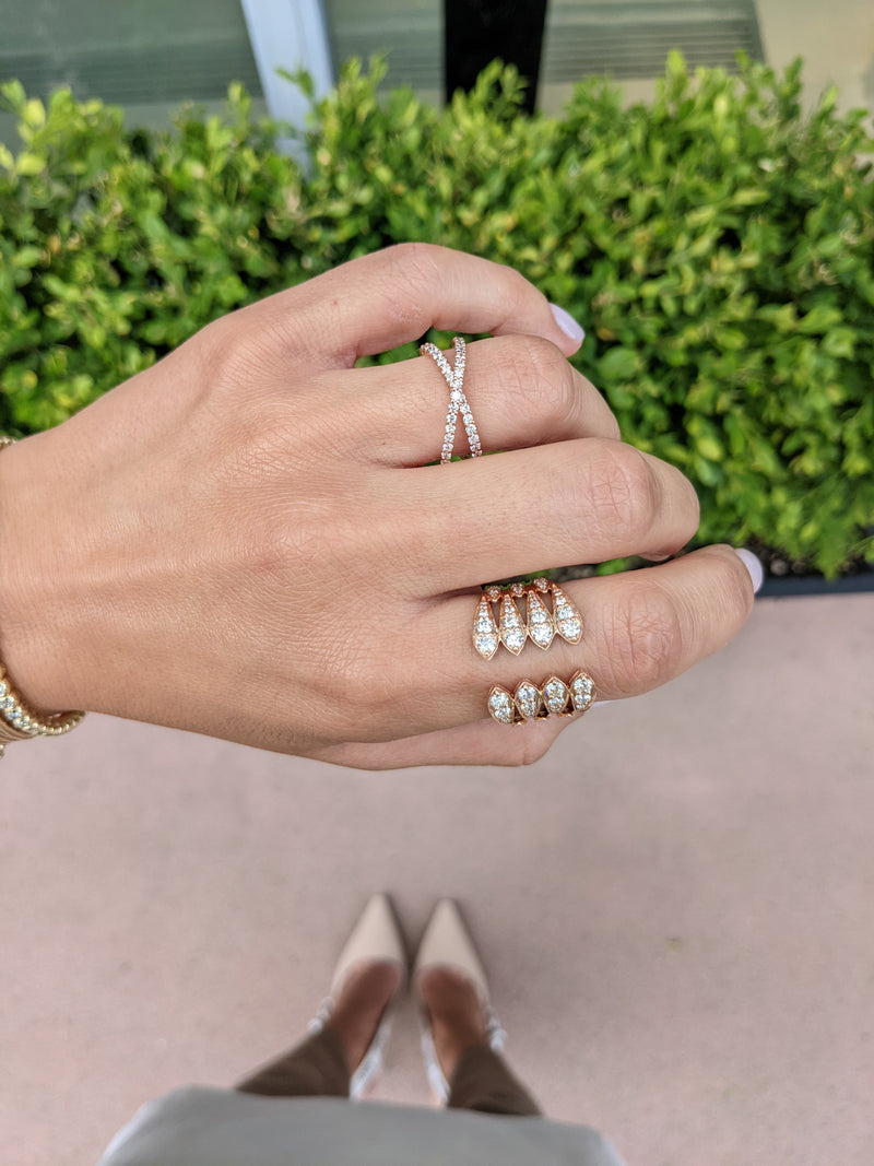 14 Karat Yellow Gold and Diamond Criss Cross Ring