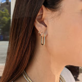Yellow Gold and Diamond Evening Timeless Rectangle Hoops