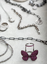 Black Rhodium Silver and Pink Sapphire Fluttering Butterfly Ring
