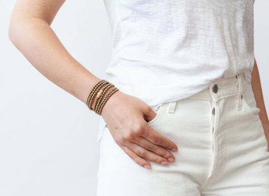 4mm Pyrite with Yellow Cubic Zirconia Seven Wrap Bracelet and Necklace