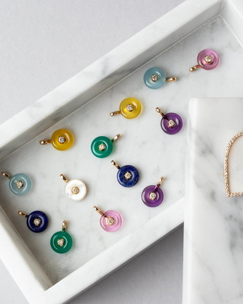 Yellow Gold Lapis and Diamond Button Charm
