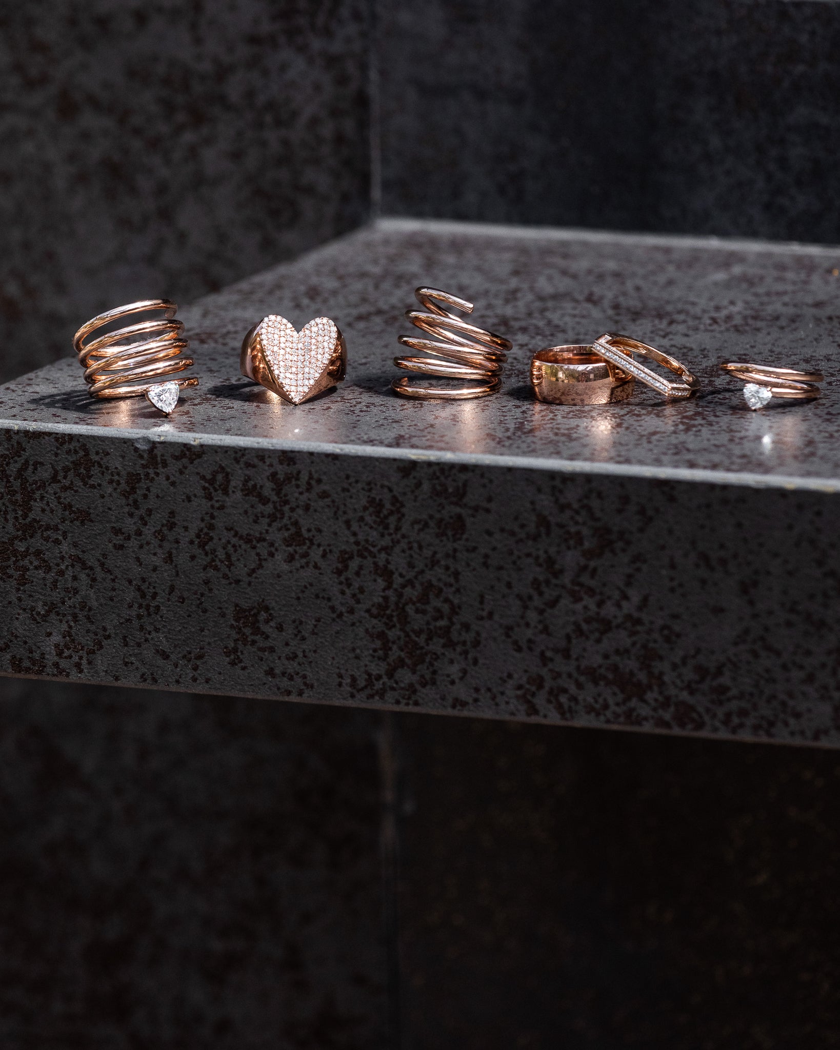 Rose Gold Heart Diamond Spiral Ring .78cts