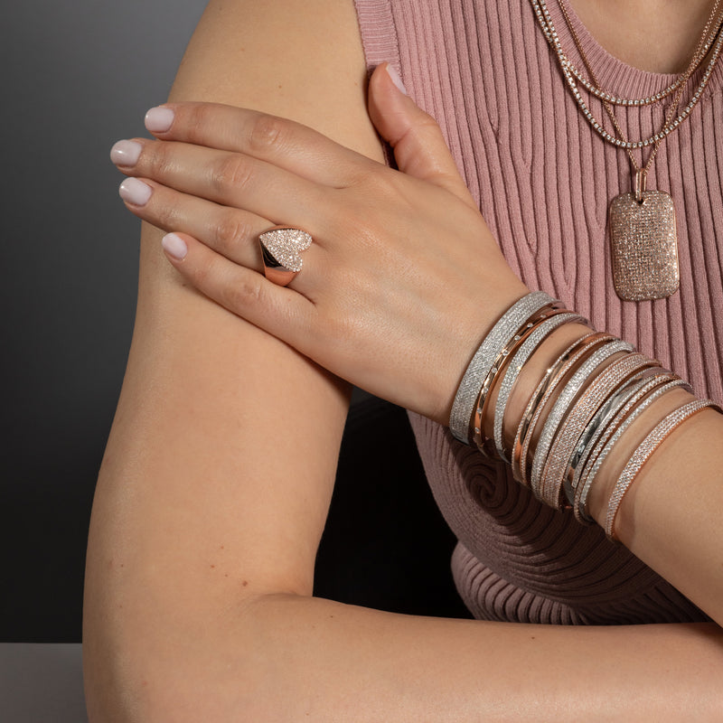 White Gold and Diamond High Polished Double Row Bracelet