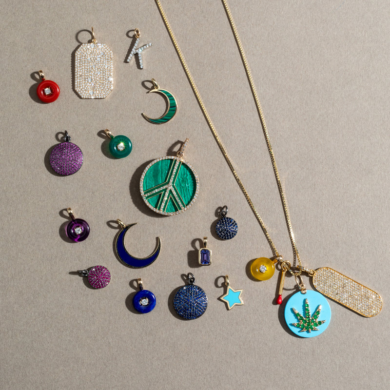 Yellow Gold and Malachite Moon Pendant