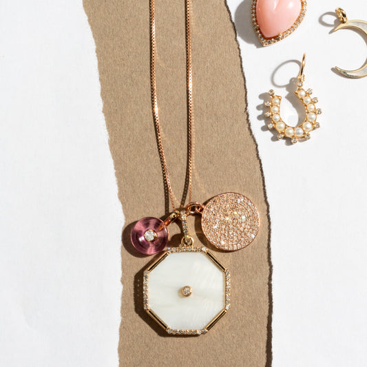 Medium Rose Gold and Diamond Disk Pendant