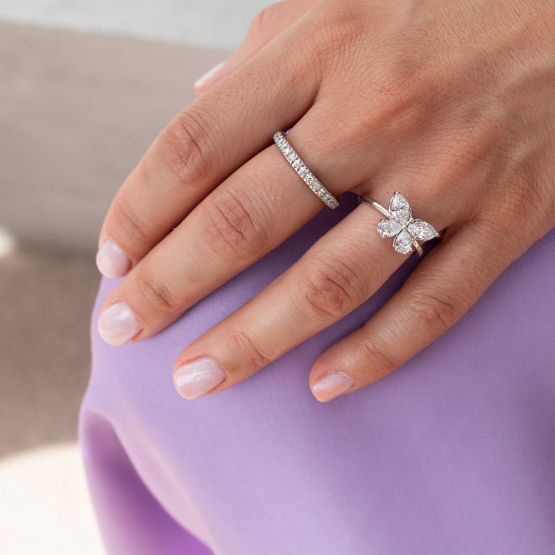 Pristine Butterfly Ring in 14K Rose Gold with Rose Quartz and Diamonds •  Forever Jewels