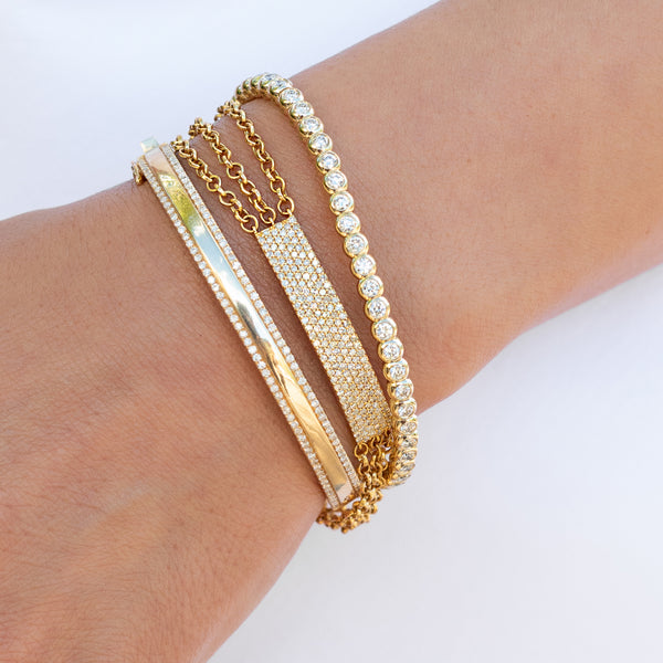 Yellow Gold and Diamond High Polished Double Row Bracelet