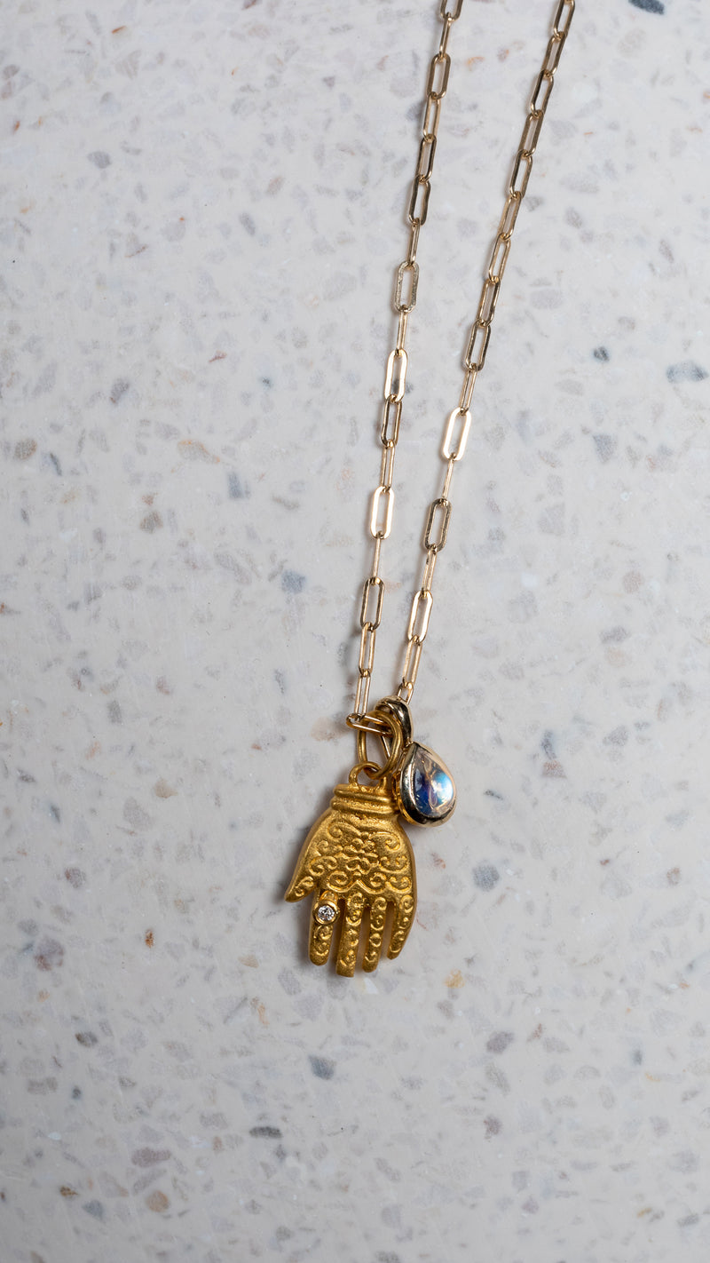 Yellow Gold and Bezel Set Pear Moonstone Charm